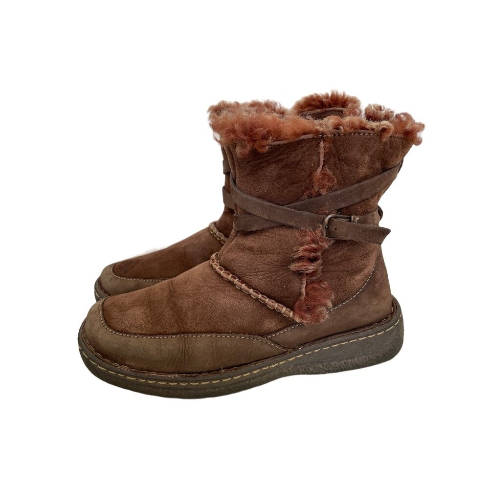 Cabelas Leather Shearling Lined Winter Boots Womens 8 Brown Buckle Strap Outdoor